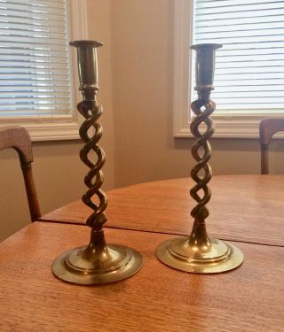 Vintage Pair Twisted Brass Candle Holders Sticks