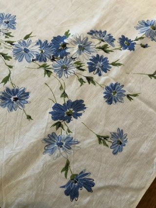 Vintage Blue & White Floral Linen Tablecloth 50 1/2” X 48 1/2”