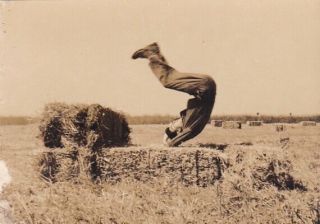 Silver Photograph Snapshot 1930 America Daredevil Somersault Haystack Motion