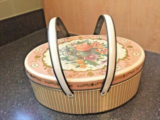 Vintage Oval Tin W/ Handles Sewing Cookies Lunch Retro Tin - Filled W/ Thread