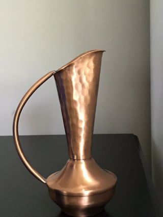 Vintage Gregorian Hammered Copper Handled Vase Pitcher 7 Inches Made In Usa.