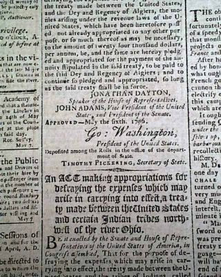 (4) President GEORGE WASHINGTON & John Adams ACTS of Congress 1796 Old Newspaper 3