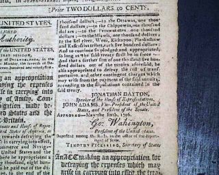(4) President GEORGE WASHINGTON & John Adams ACTS of Congress 1796 Old Newspaper 5