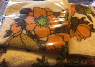 Vintage Cannon Royal Family Towel Set Of 2 Face Towels 2 Wash Cloths Floral (p2)
