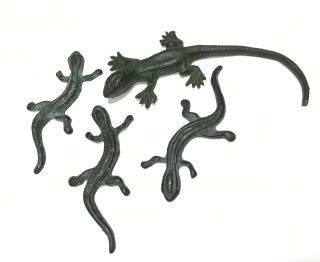 4pc Miniature Metal Bronze Tone Lizard Figurines