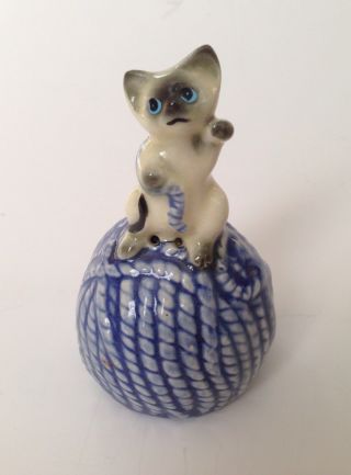 Porcelain Ceramic Figurine Bell Figural Cat Yarn Vintage