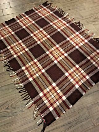 Faribo Vintage Wool Throw Blanket 40x54 Fringe Brown Ivory Red