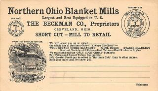 Northern Ohio Blanket Mills Beckman Co Cleveland Oh Postal Card