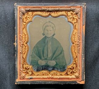 1856 Stern Steely Blue Eyed Bible Woman Ruby Ambrotype 6th Plt Photo Civil War