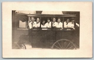 Rockwell City Iowa 8 Young Ladies In Coach Lillian Traveling 1913 Rppc