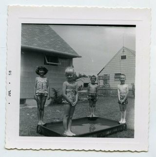1958 Square Snapshot Photo Boys And Girls Swimming Pool