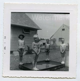 1958 Square snapshot Photo boys and girls swimming pool 2