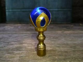 Vintage Blue Glass Ball Brass Claw Marble Lamp Light Finial 2 1/4 " L X 1 " D