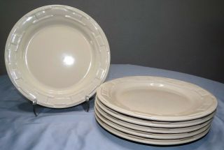 Set Of 6 Longaberger Pottery Woven Traditions Ivory 10.  5 " Dinner Plates