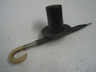 Antique Small Ink Well Inkstand In Metal An Umbrella And A Top Hat Rare