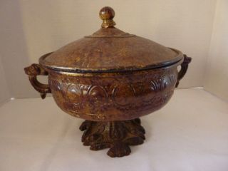 Large Decorative Two - Handled Metal Urn/vessel With Lid