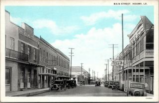 Houma Louisiana Main Street Rhodes Hotel Houma Courier Newspaper 1920s Blue Sky