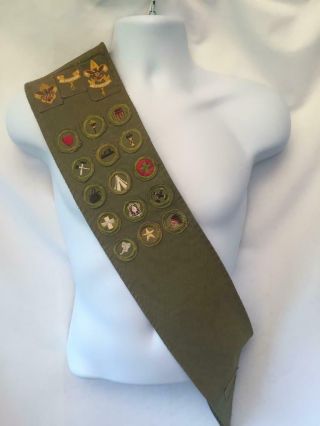Vintage Early 1940s Boy Scouts Sash With Round Merit Badges Patches