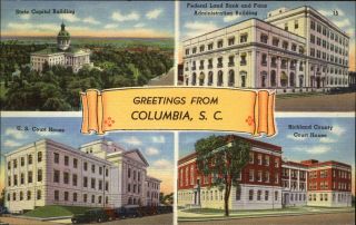 Greetings From Columbia Sc South Carolina Multi - View 1940s Postcard