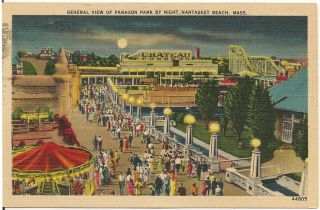 General View Of Paragon Park By Night Nantasket Beach Ma Postcard Amusement Park