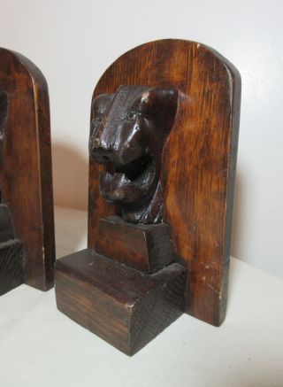 1800s antique Folk Art hand carved wood figural griffin bookends bust 3