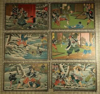 Antique / 47 Ronin Paintings / Set Of 6 / Japanese / C.  1920s