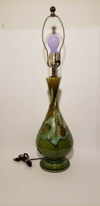Mid Century Retro Vintage Glossy Green Ceramic Drip Glaze Table Lamp Metal Base