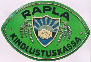 1920s Estonia Estonian Rapla Municipality Insurance Society Tin Plaque Sign