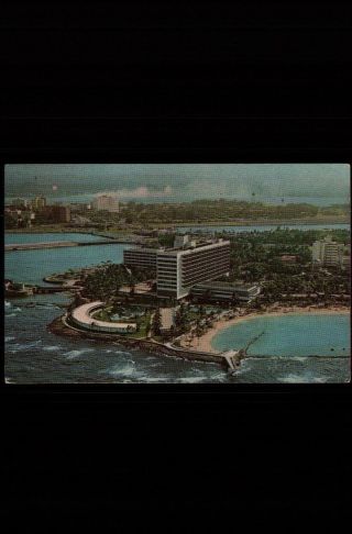 Puerto Rico San Juan Caribe Hilton International Aerial View Vintage Postcard