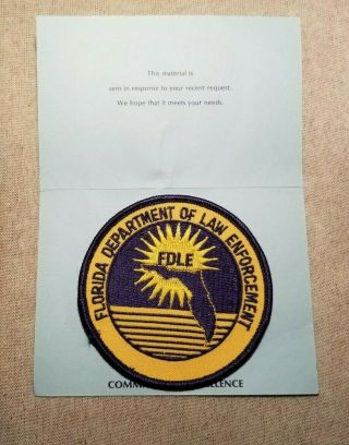 Fl Florida Department Of Law Enforcement Patch W/presentation Card