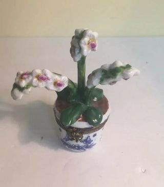 Retired Rochard Flower In Pot Limoges Trinket Box