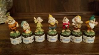 Disney Midwest Phb The Seven Dwarfs Porcelain Trinket Hinged Boxes Set W/jewels