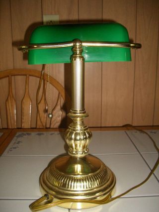 Vintage Bankers Lawyers Brass Desk Lamp W/emerald Green Glass Shade