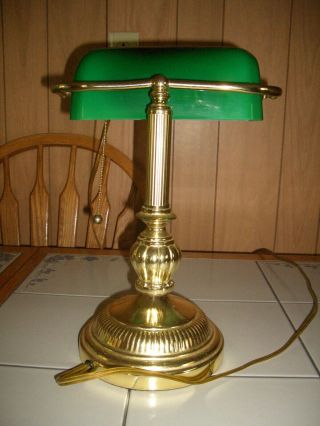 Vintage BANKERS LAWYERS Brass Desk Lamp w/EMERALD Green Glass Shade 5