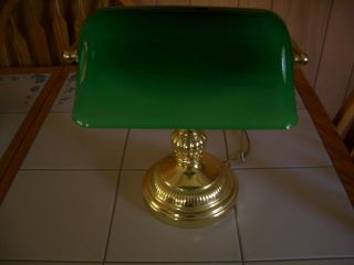 Vintage BANKERS LAWYERS Brass Desk Lamp w/EMERALD Green Glass Shade 8