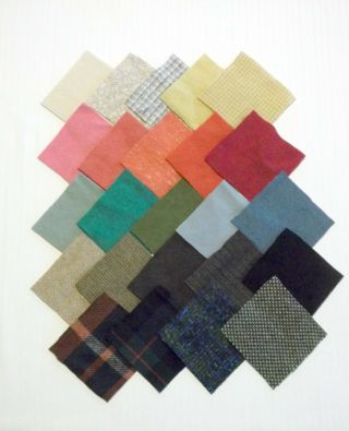 Vintage Wool Quilt Craft Squares Solid Plaid Colors 24pcs 5x5