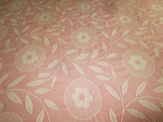 Vintage WOVEN Rose Pink FLORAL & VINE Cotton BEDSPREAD or COVER - 84 