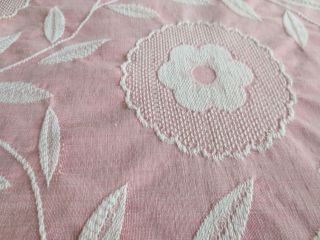 Vintage WOVEN Rose Pink FLORAL & VINE Cotton BEDSPREAD or COVER - 84 