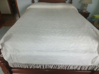 Crown Crafts 100 Cotton Woven Ivory Fringed Twin Bedspread - 78 " X 112 "