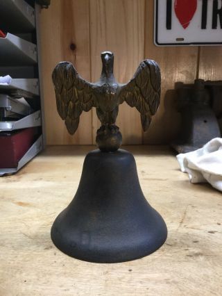 Vintage Wilton Cast Iron Bell And Brass Eagle Top Rings Nicely