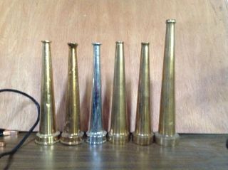 Six Antique Brass / Chrome Fire Hose Nozzles