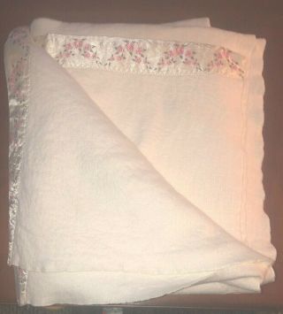 Vintage Off White Acrylic Thermal Blanket W Floral Binding Twin 66”x93”