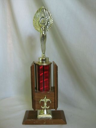 Vintage Metal Winged Goddess Trophy Topper W/ Wood Base 1976 Toronto