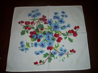 Set Of 4 Vintage Wilendur Napkins Floral Pattern Red Green & Blue 17 " X 16 "