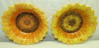 2 Vtg Maxcera Yellow Sunflower Flower Shape 9 " Serving Soup Pasta Bowls