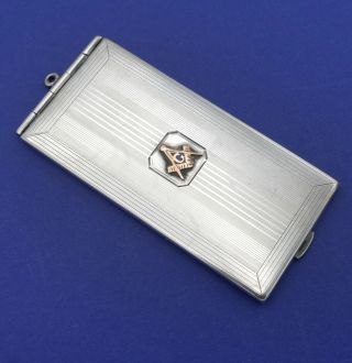 Antique Vintage Sterling Silver Masonic Calling Card Money Clip Case