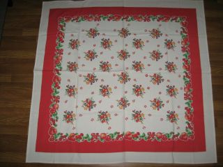 Vintage Kitchen Tablecloth Apples Strawberry Cherries Flowers 55 " X 53 "