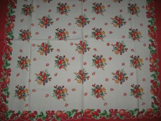 VINTAGE KITCHEN TABLECLOTH APPLES STRAWBERRY CHERRIES FLOWERS 55 