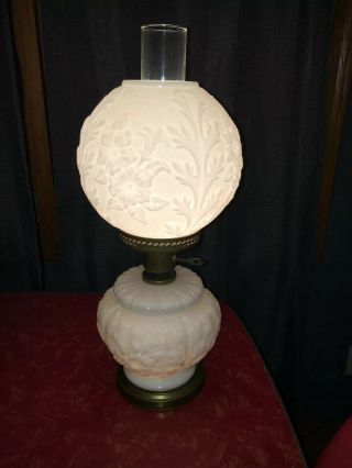 Vintage Gone With The Wind Hurricane Milk Glass Table Lamp With Double Light.