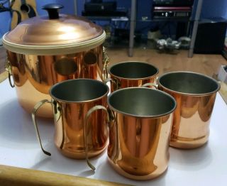 Coppercraft Guild Moscow Mule Copper Mugs Cups And Ice Bucket Bar Drink Set